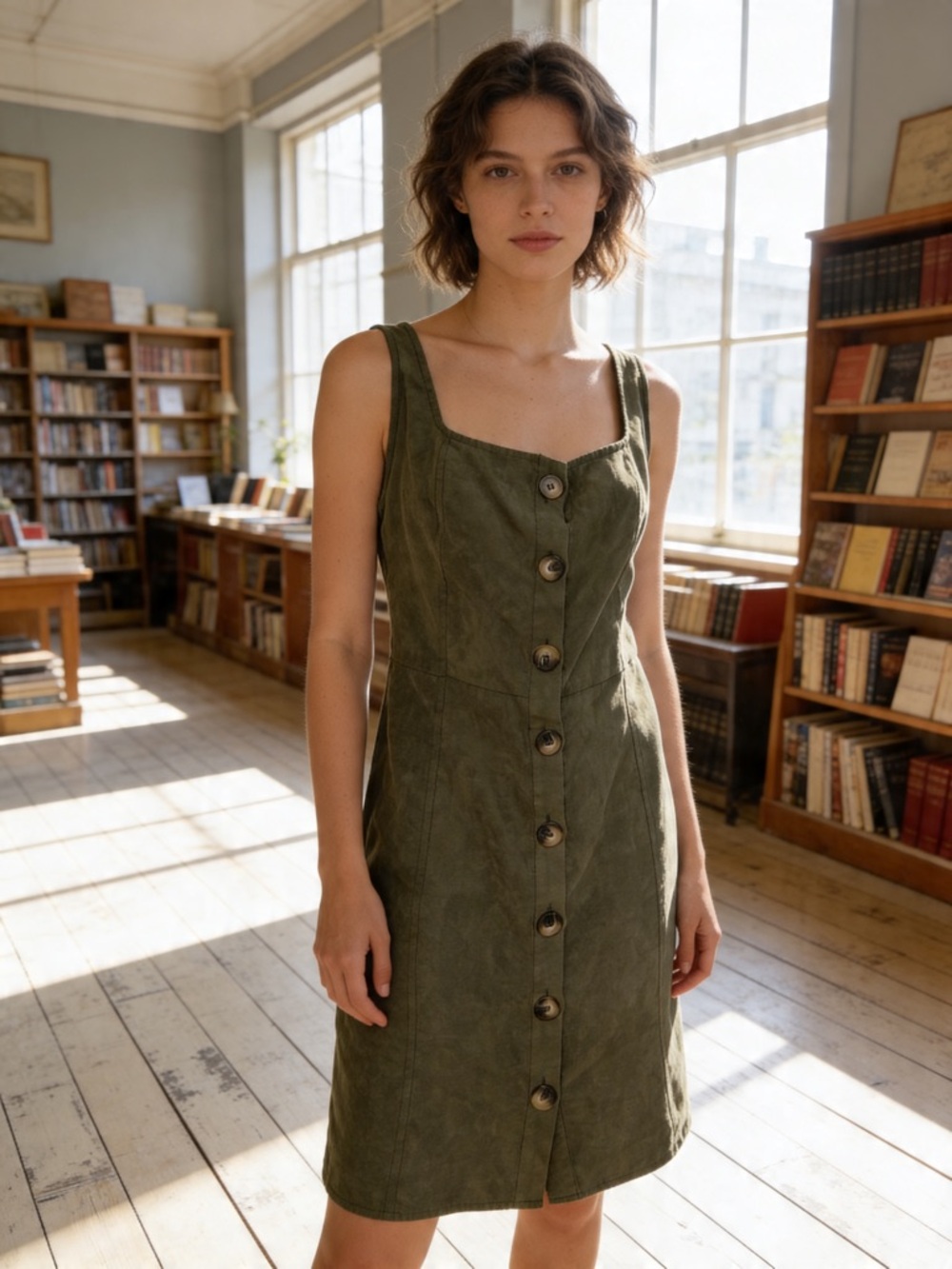 NWT Primark Olive Green Button Front Mini Dress Sleeveless Utility Size 10